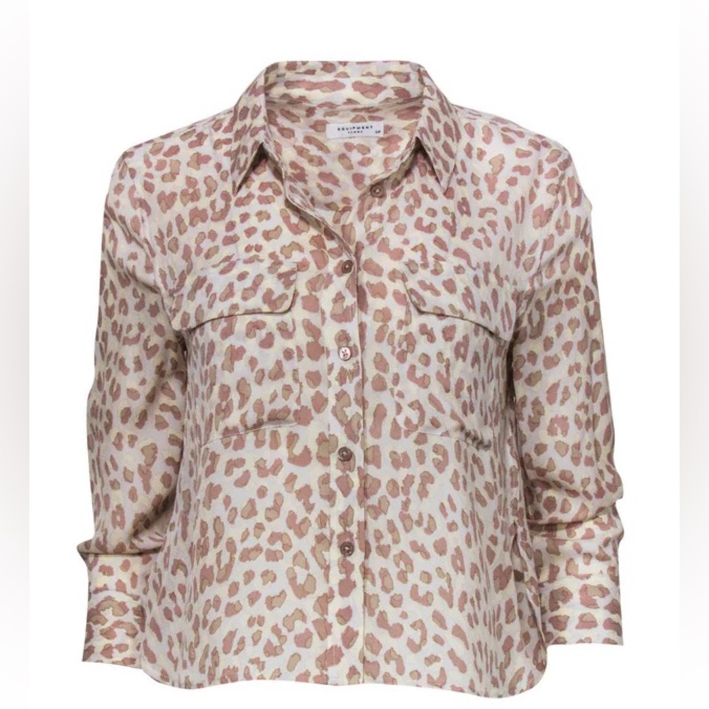 🐆 Brand New 🐆 Equipment 100% Silk Shirt Beige Leopard Print Sz XS